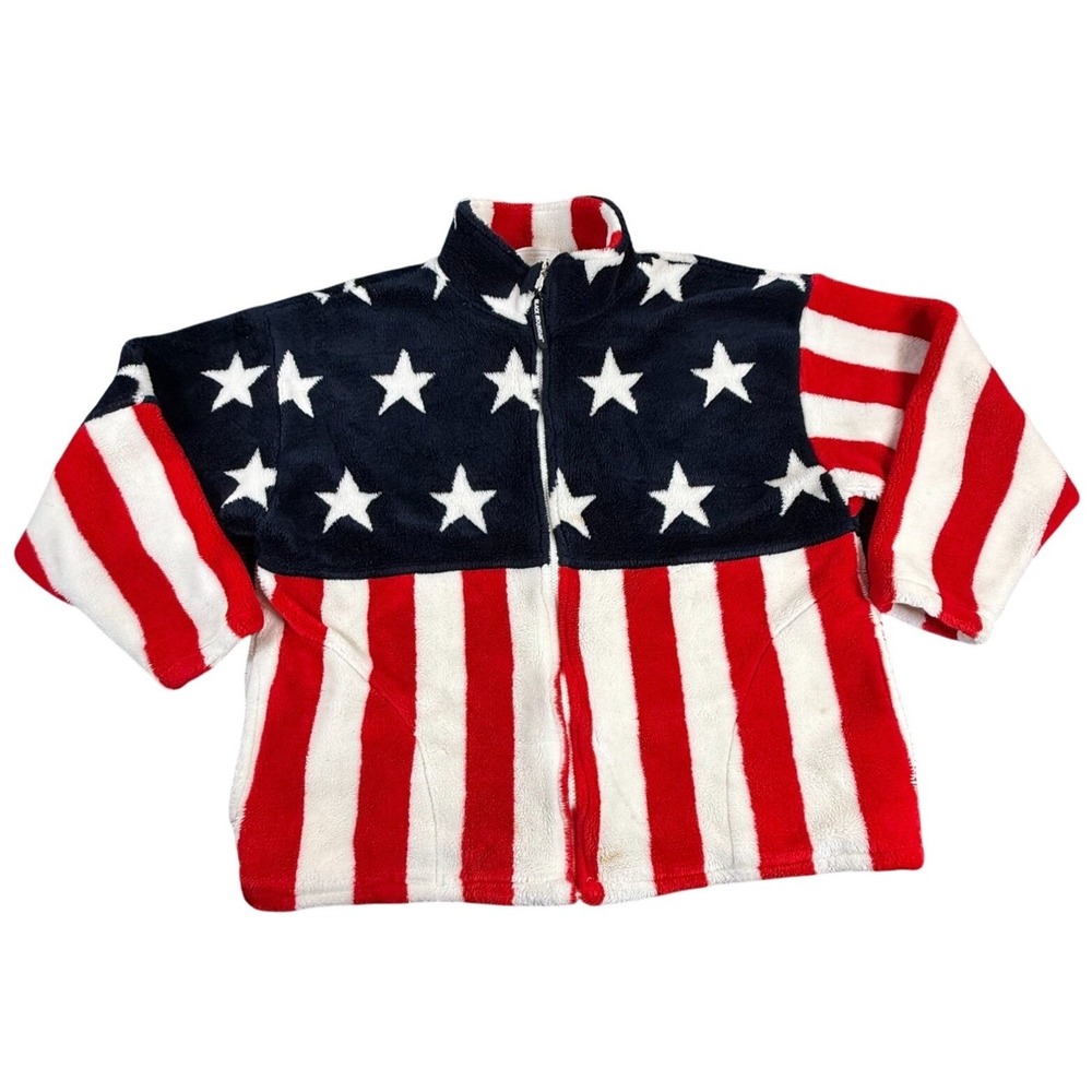 Black Mountain Outdoor women's american flag all over print fleece size L Vtg